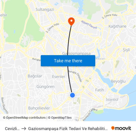 Cevizlibağ to Gaziosmanpaşa Fizik Tedavi Ve Rehabilitisyon Hastanesi map