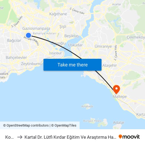 Kocatepe to Kartal Dr. Lütfi Kırdar Eğitim Ve Araştırma Hastanesi Kadir Rezzan Has Adatepe Polikliniği map
