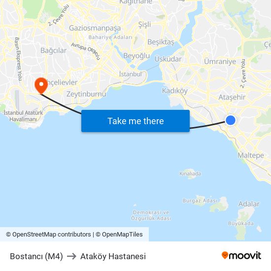 Bostancı (M4) to Ataköy Hastanesi map