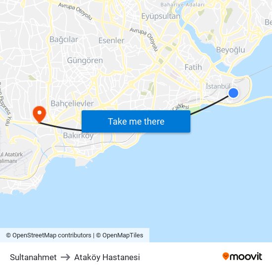 Sultanahmet to Ataköy Hastanesi map
