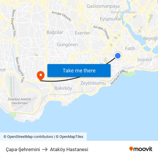 Çapa-Şehremini to Ataköy Hastanesi map