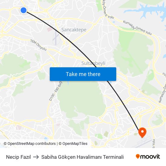 Necip Fazıl to Sabiha Gökçen Havalimanı Terminali map