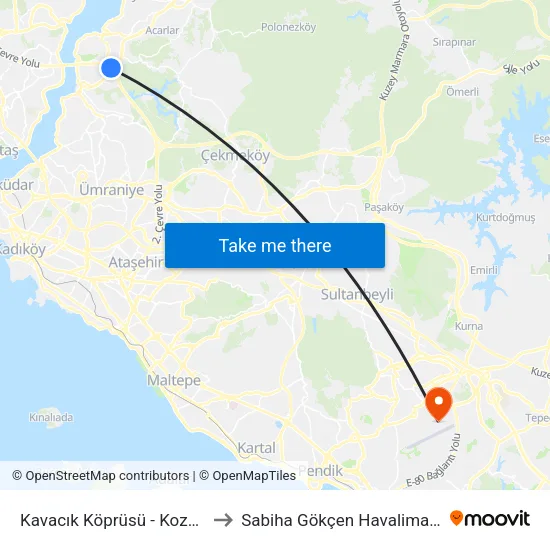 Kavacık Köprüsü - Kozyatağı Yönü to Sabiha Gökçen Havalimanı Terminali map