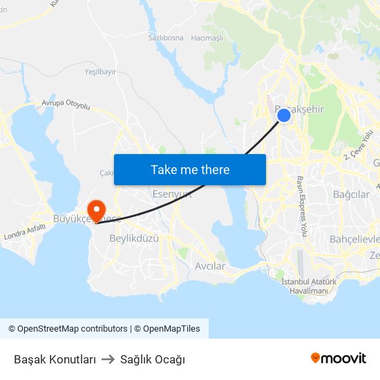 Başak Konutları to Sağlık Ocağı map