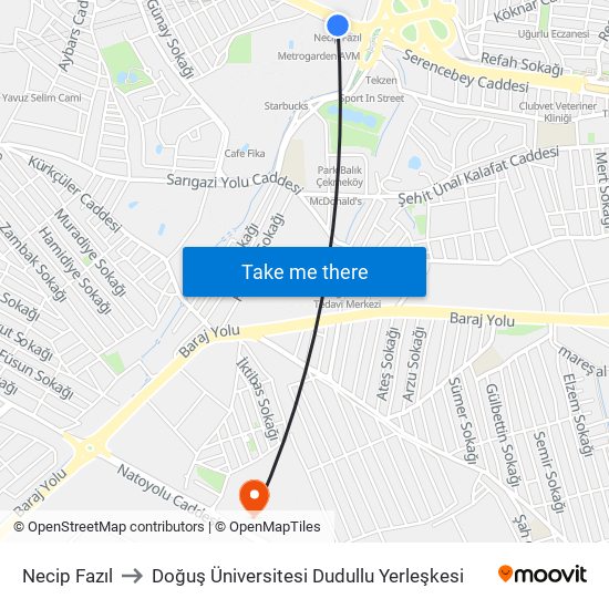 Necip Fazıl to Doğuş Üniversitesi Dudullu Yerleşkesi map