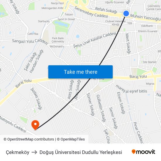 Çekmeköy to Doğuş Üniversitesi Dudullu Yerleşkesi map