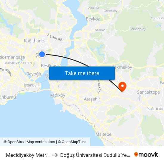 Mecidiyeköy Metrobus to Doğuş Üniversitesi Dudullu Yerleşkesi map