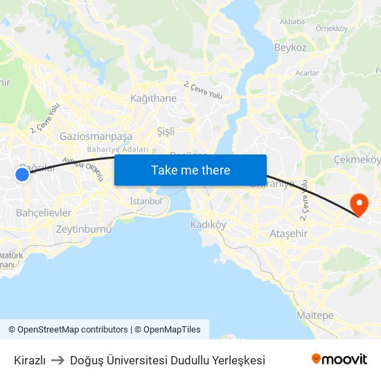 Kirazlı to Doğuş Üniversitesi Dudullu Yerleşkesi map