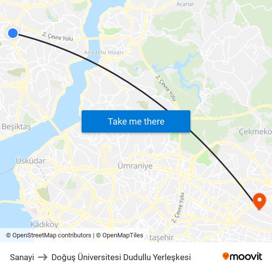 Sanayi to Doğuş Üniversitesi Dudullu Yerleşkesi map