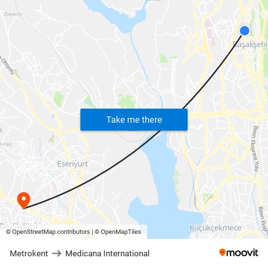 Metrokent to Medicana International map