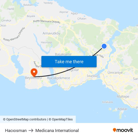 Hacıosman to Medicana International map