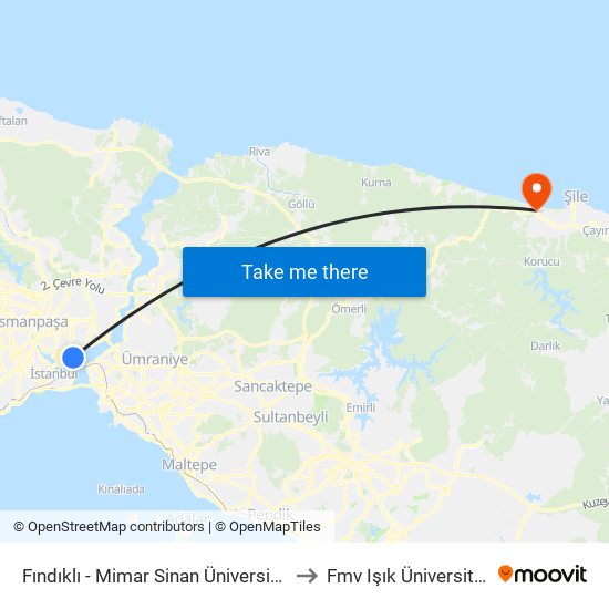 Fındıklı - Mimar Sinan Üniversitesi to Fmv Işık Üniversitesi map