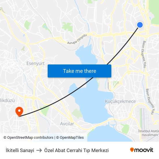 İkitelli Sanayi to Özel Abat Cerrahi Tıp Merkezi map