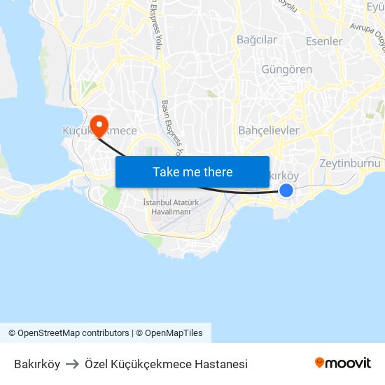 Bakırköy to Özel Küçükçekmece Hastanesi map