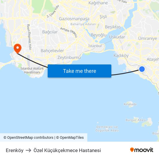 Erenköy to Özel Küçükçekmece Hastanesi map