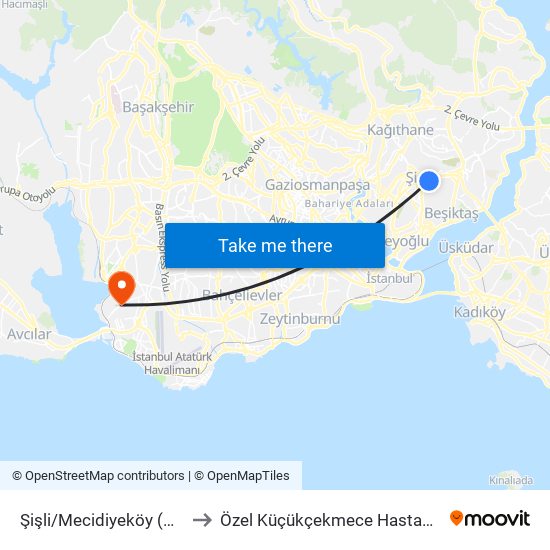 Şişli/Mecidiyeköy (M2) to Özel Küçükçekmece Hastanesi map