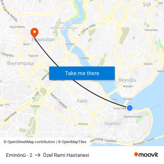 Eminönü - 2 to Özel Rami Hastanesi map