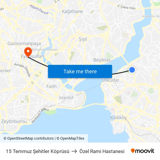 15 Temmuz Şehitler Köprüsü to Özel Rami Hastanesi map