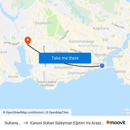 Sultanahmet to Kanuni Sultan Süleyman Eğitim Ve Araştırma Hastanesi map