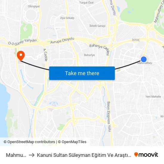 Mahmutbey to Kanuni Sultan Süleyman Eğitim Ve Araştırma Hastanesi map