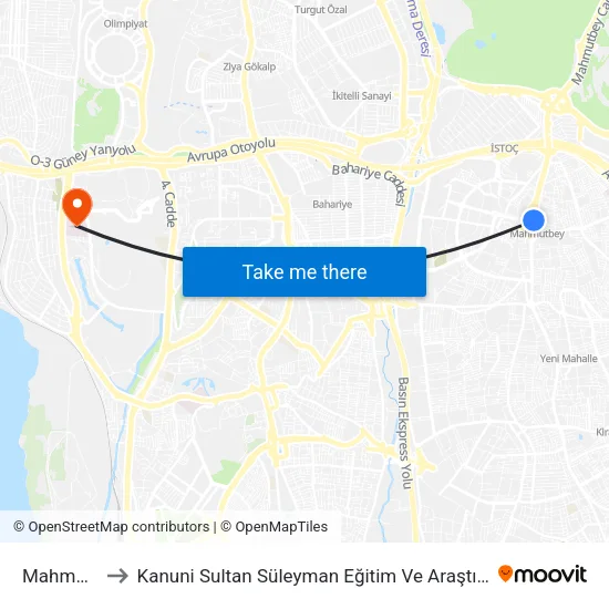 Mahmutbey to Kanuni Sultan Süleyman Eğitim Ve Araştırma Hastanesi map
