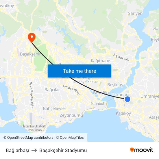 Bağlarbaşı to Başakşehir Stadyumu map