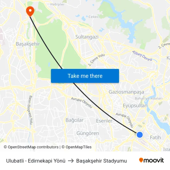 Ulubatli - Edirnekapi Yönü to Başakşehir Stadyumu map