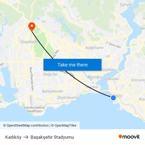 Kadıköy to Başakşehir Stadyumu map