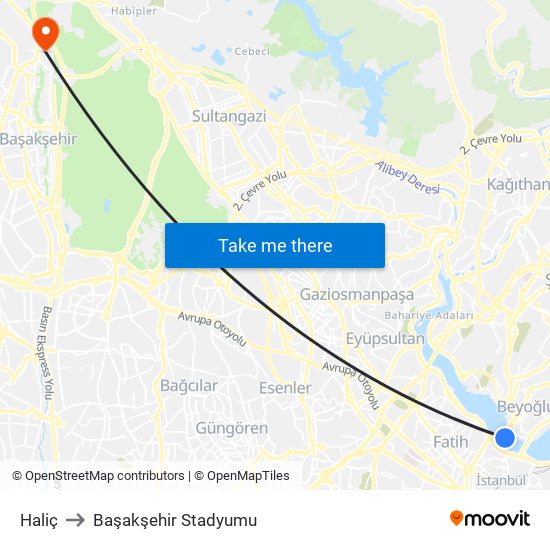 Haliç to Başakşehir Stadyumu map