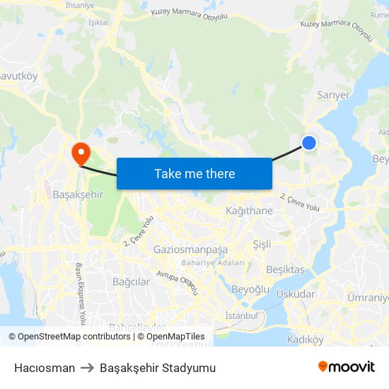 Hacıosman to Başakşehir Stadyumu map