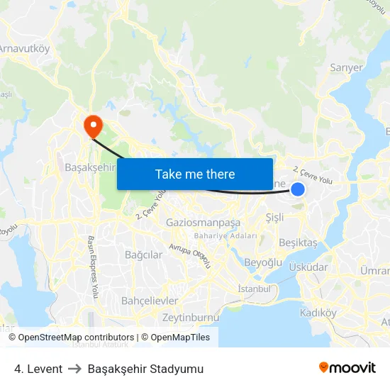 4. Levent to Başakşehir Stadyumu map