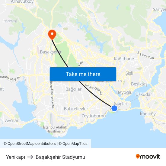 Yenikapı to Başakşehir Stadyumu map