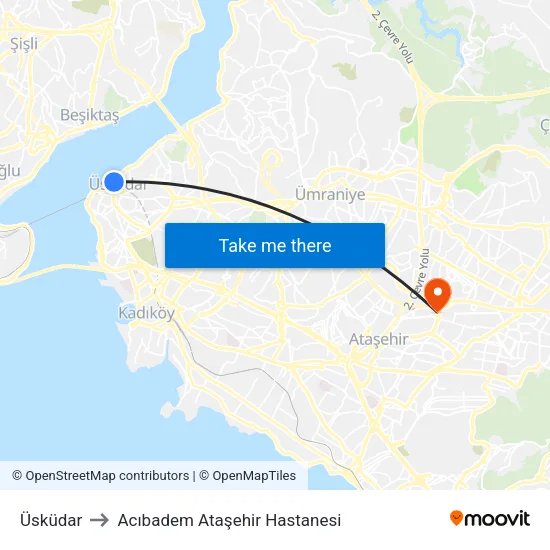 Üsküdar to Acıbadem Ataşehir Hastanesi map