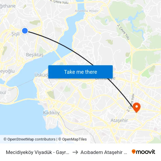 Mecidiyeköy Viyadük - Gayrettepe Yönü to Acıbadem Ataşehir Hastanesi map