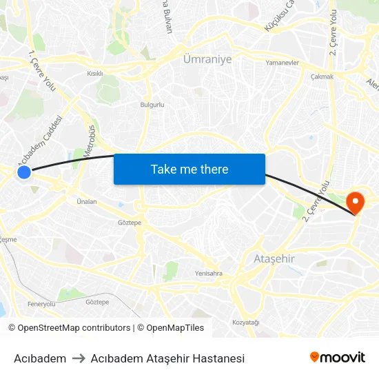 Acıbadem to Acıbadem Ataşehir Hastanesi map