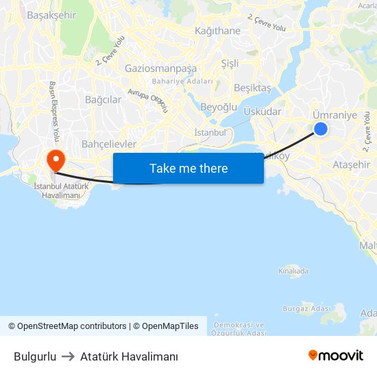 Bulgurlu to Atatürk Havalimanı map