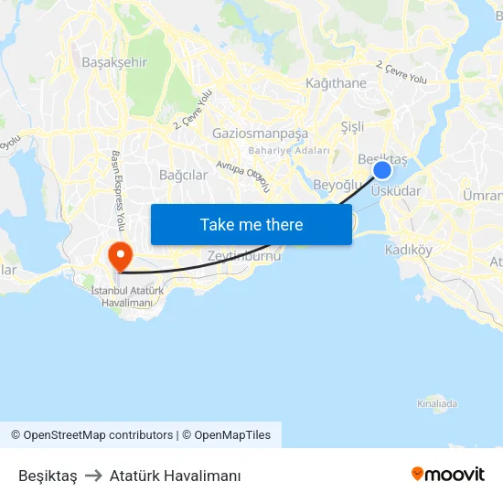 Beşiktaş to Atatürk Havalimanı map
