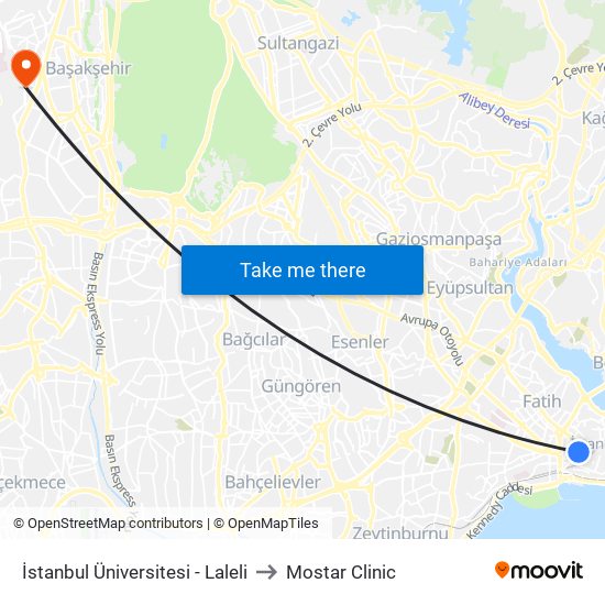 İstanbul Üniversitesi - Laleli to Mostar Clinic map