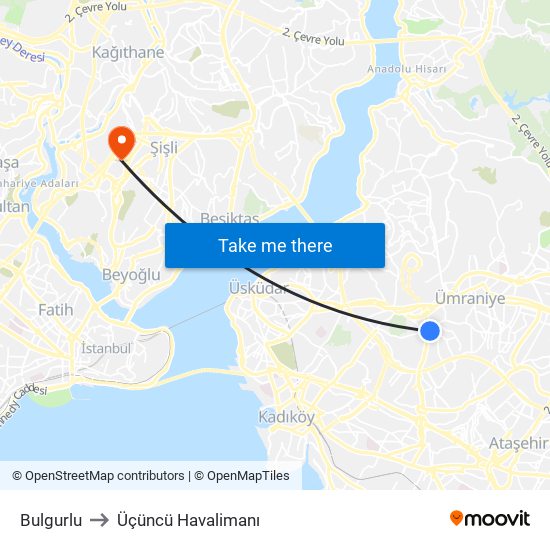 Bulgurlu to Üçüncü Havalimanı map