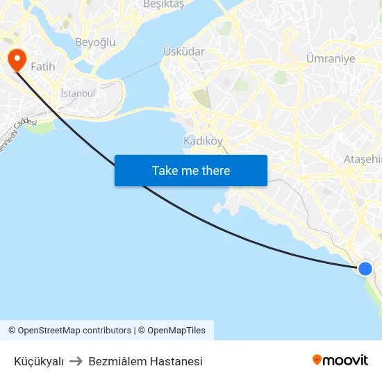 Küçükyalı to Bezmiâlem Hastanesi map