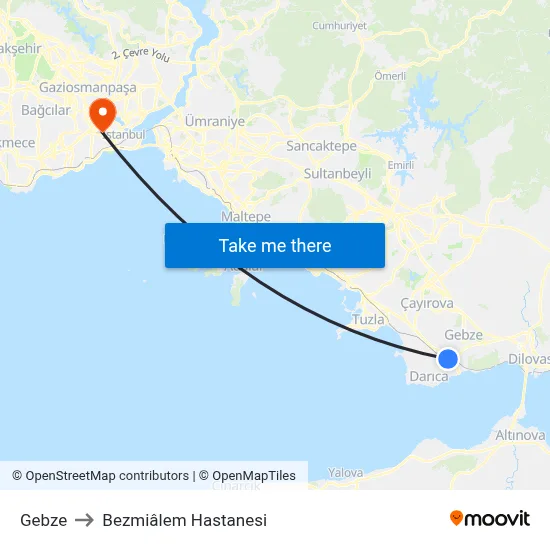 Gebze to Bezmiâlem Hastanesi map