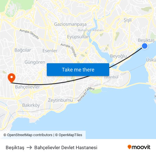 Beşiktaş to Bahçelievler Devlet Hastanesi map