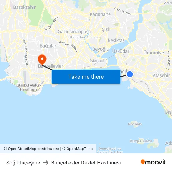 Söğütlüçeşme to Bahçelievler Devlet Hastanesi map