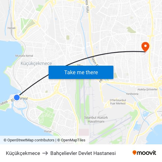 Küçükçekmece to Bahçelievler Devlet Hastanesi map
