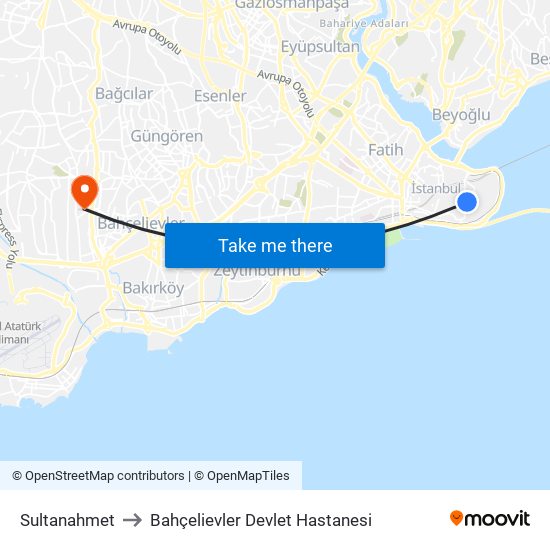 Sultanahmet to Bahçelievler Devlet Hastanesi map