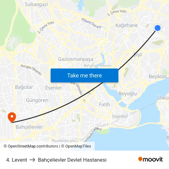 4. Levent to Bahçelievler Devlet Hastanesi map
