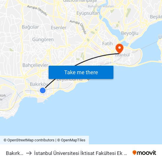 Bakırköy to İstanbul Üniversitesi İktisat Fakültesi Ek Bina 2 map