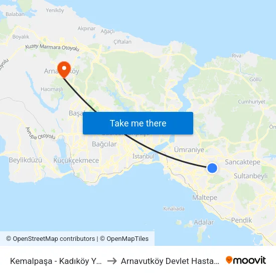 Kemalpaşa - Kadıköy Yönü to Arnavutköy Devlet Hastanesi map