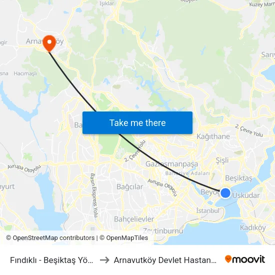 Fındıklı - Beşiktaş Yönü to Arnavutköy Devlet Hastanesi map