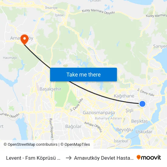 Levent - Fsm Köprüsü Yönü to Arnavutköy Devlet Hastanesi map